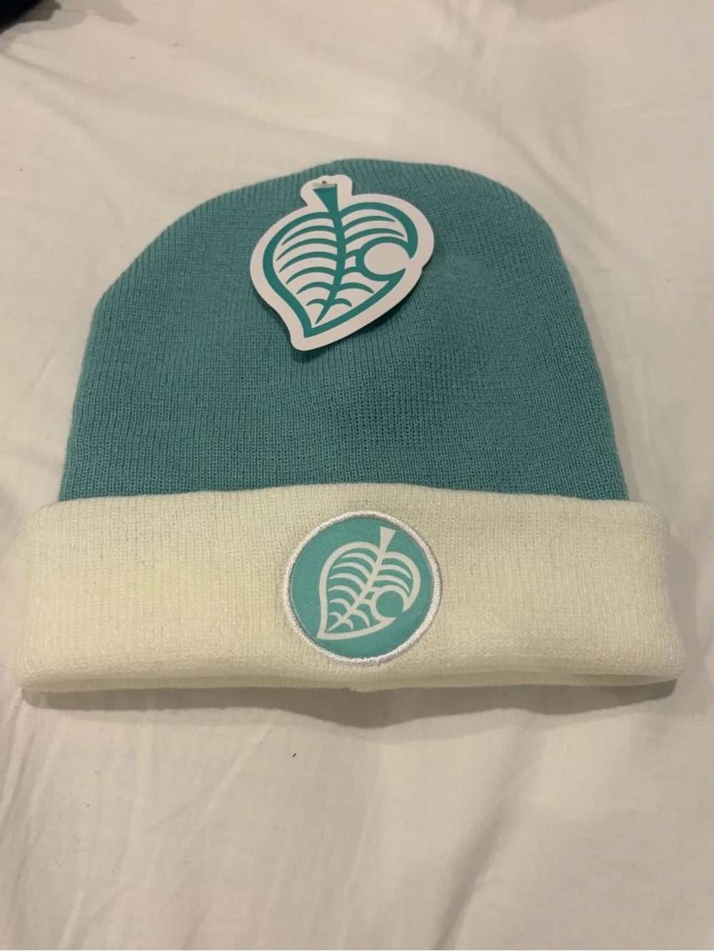Animal Crossing Two-Tone Teal and Cream Beanie - nintendo